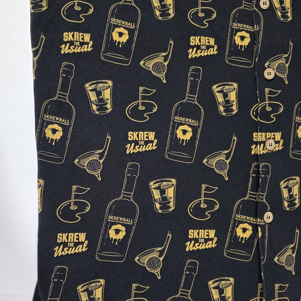 Skrewball Whiskey Men’s Button Up Shirt Medium Black Gold Graphic Stretch Casual - Picture 6 of 6